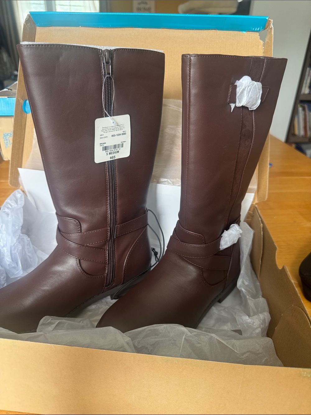 Women's Tall Strap Detail Riding Boots — Brown NIB